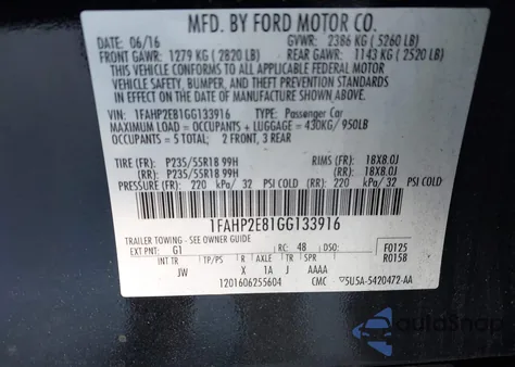 2016 Ford Taurus Sel из США, поврежденный, VIN 1FAHP2E81GG133916